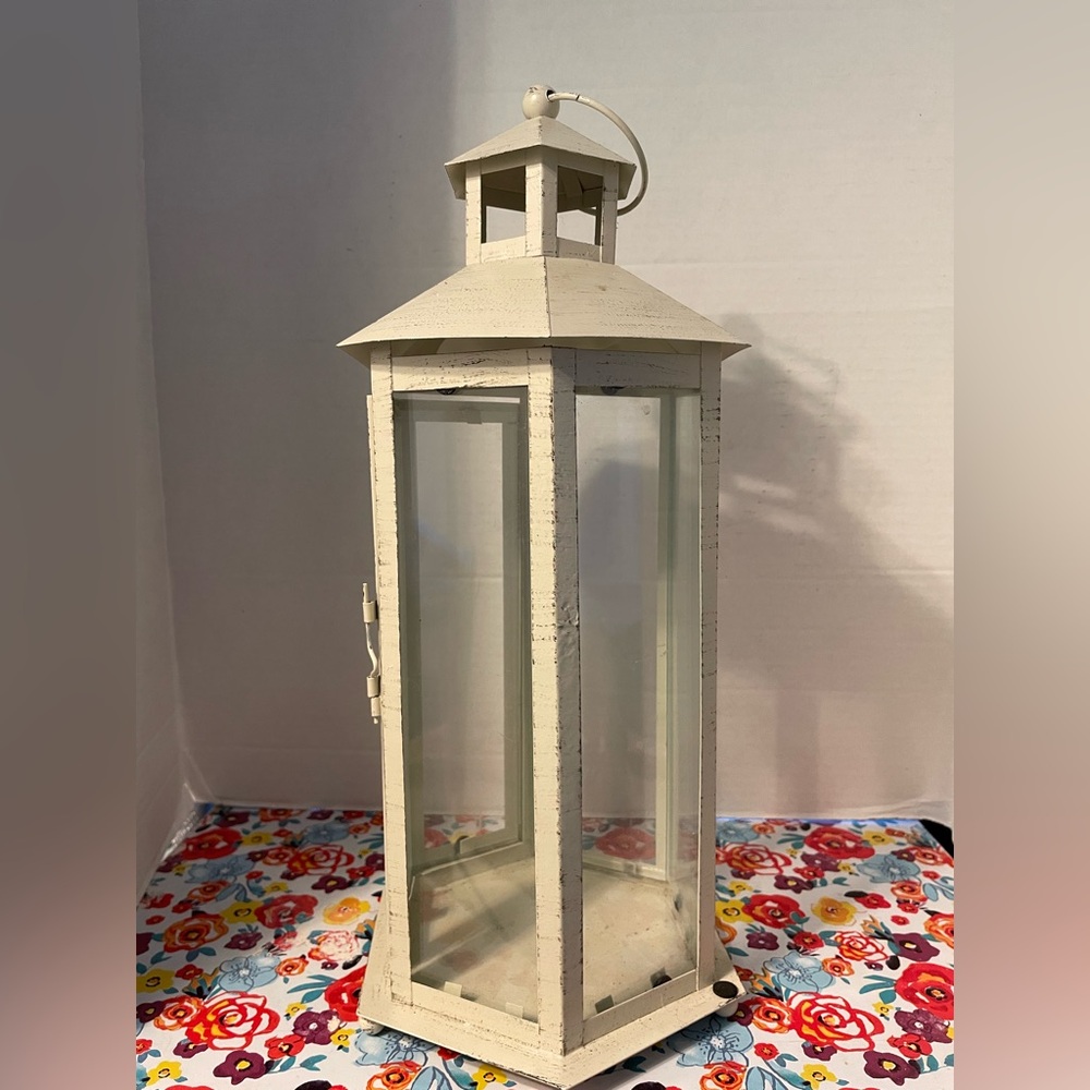 Cream Metal/Glass Lantern Home Accent - Picture 2 of 7